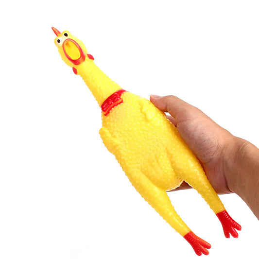 Durable Squeaky Chicken Dog Chew Toy in Yellow Rubber